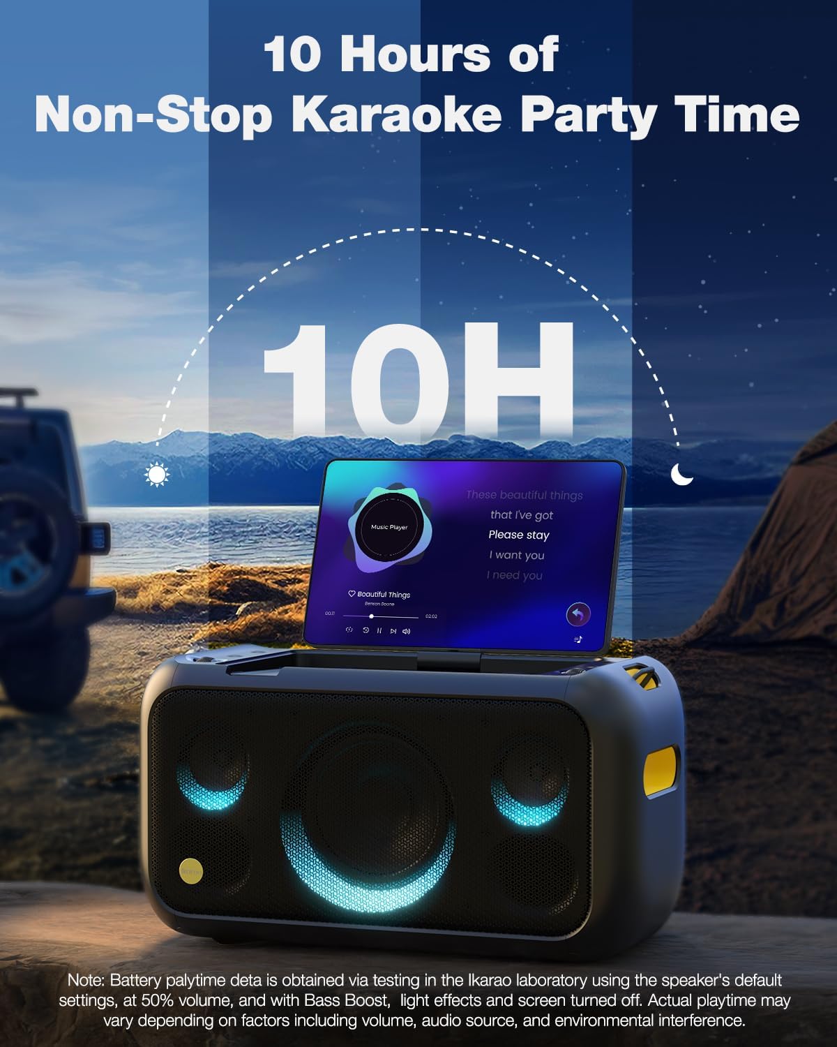 (New Open Box) Ikarao Break X1 Karaoke Machine for Adults with Lyrics Display & 32GB Tablet, 2 Wireless Microphones, 300W Peak PA System & Bluetooth Speaker, 4 DJ Lights, Portable Karaoke Speaker with Mic for Home Party/Outdoor