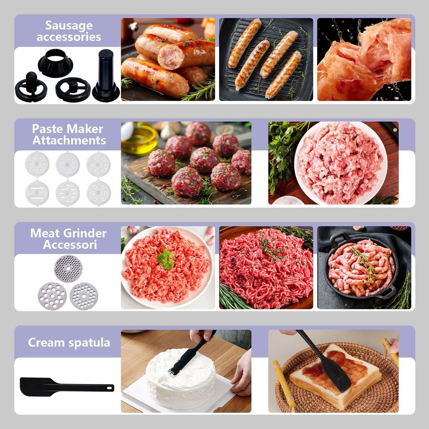 SeaSpark SC-213C Multifunctional Stand Mixer 6.3Qt 6-Speed Tilt-head, Electric Kitchen Mixer with Stainless Steel Bowl,Meat Grinder, Juice Blender