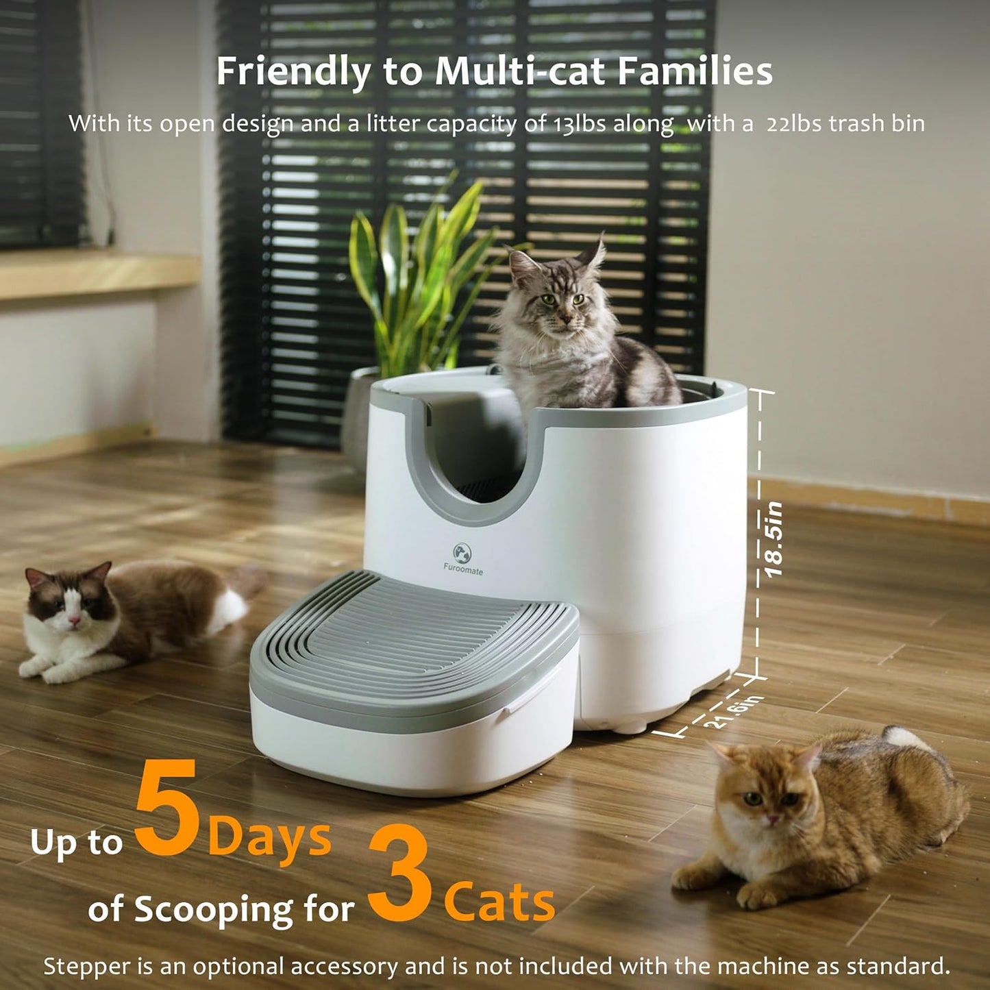 (Brand New) Furoomate Self Cleaning Litter Box Large Capacity, Automatic Cat Litter Box Open-Top Design