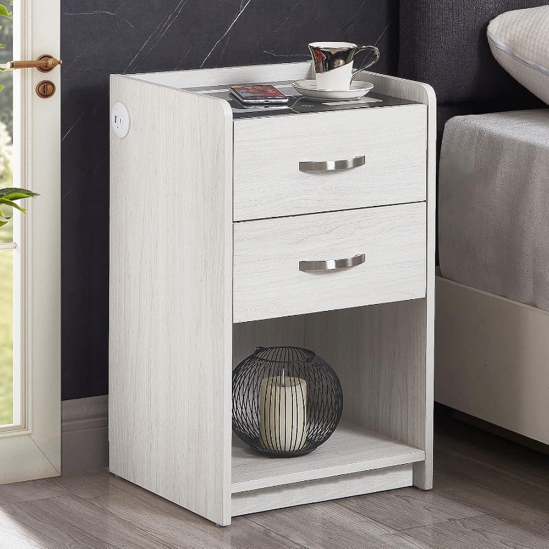 (Brand New) OLD CAPTAIN Nightstand with Wireless Charging Station，Modern Side Table with Drawers and Open Storage Shelf for Bedrooms