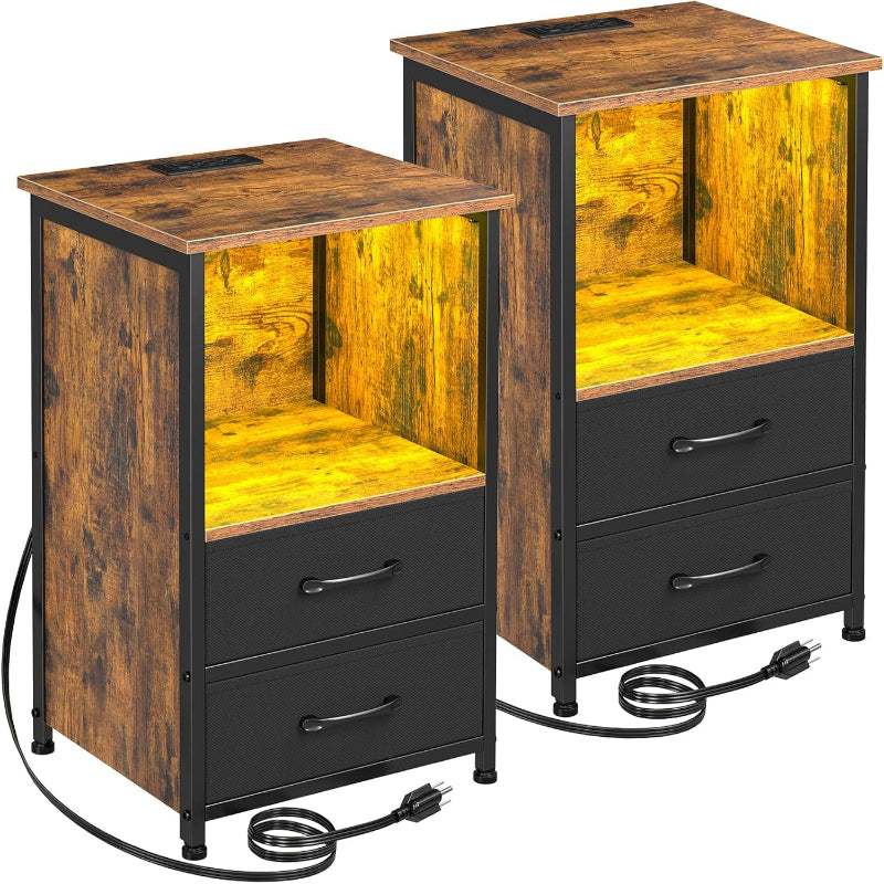 (New Open Box) Night Stand, Nightstand with Charging Station, Small End Table HNS032BR