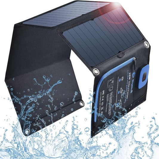 (New Open Box) BigBlue 5V 28W Solar Charger with Digital Ammeter Waterproof Foldable Dual USB Ports