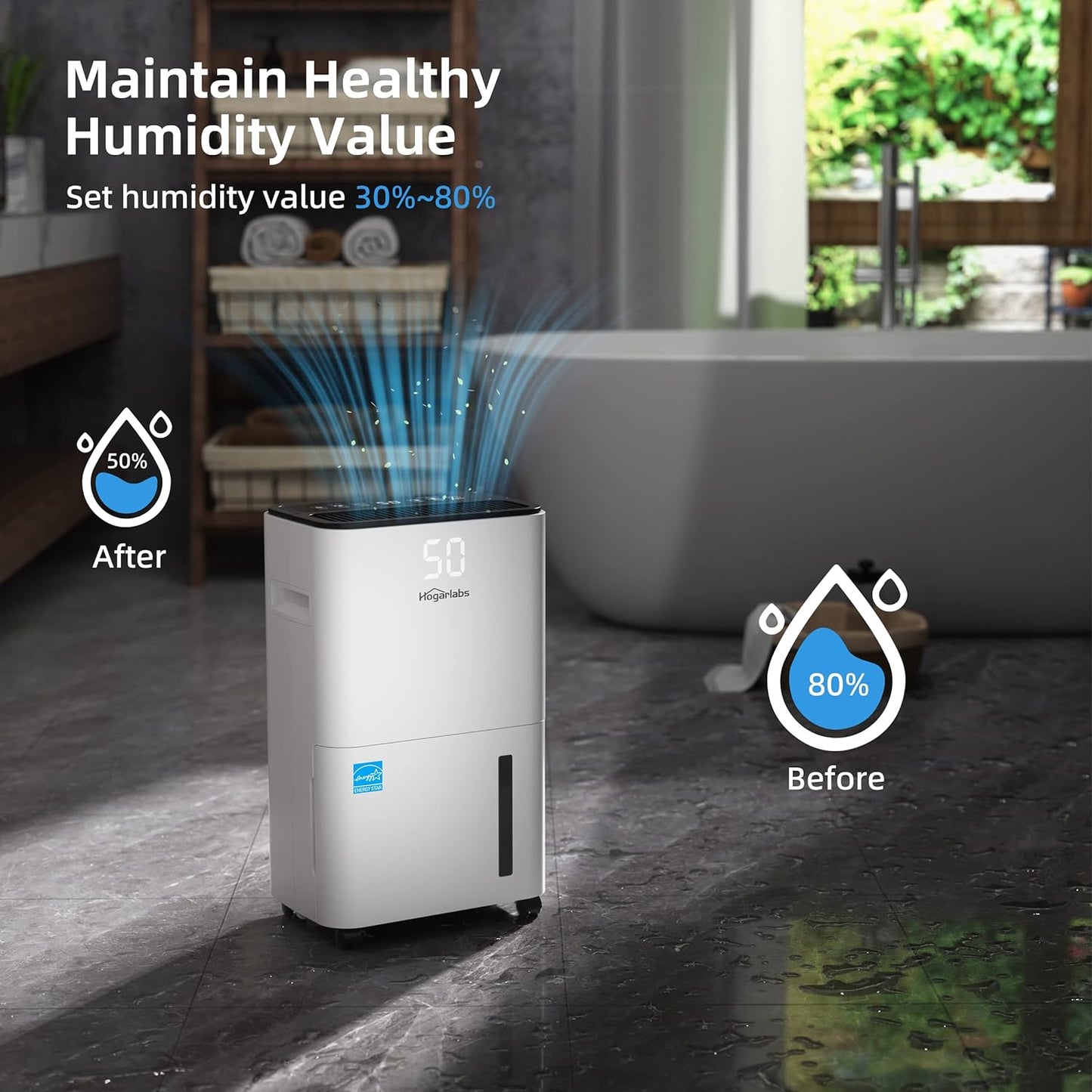 (New Open Box) HOGARLABS 3500 Sq Ft 50 Pint Dehumidifier for Home Basements Bathroom Bedroom | Dehumidifiers