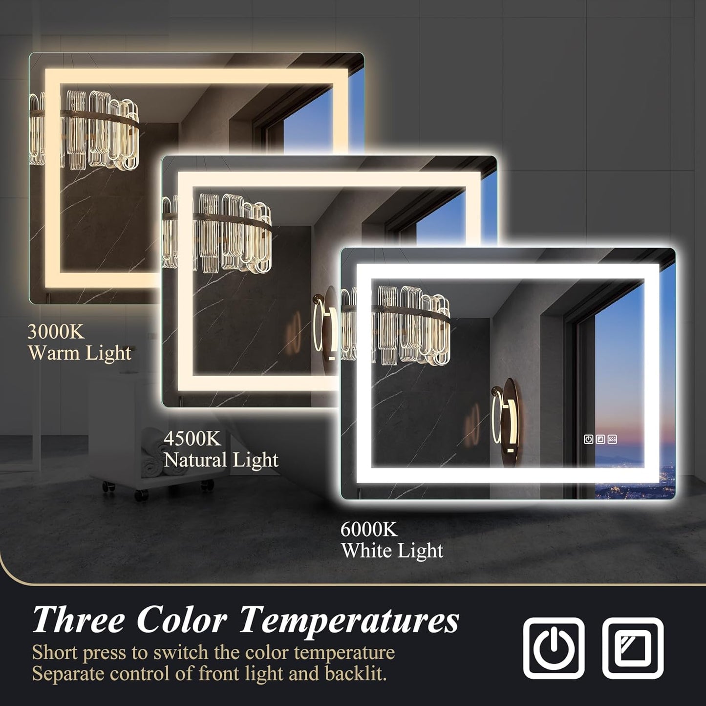 S·BAGNO LED Bathroom Mirror, 3 Colors Lighted Vanity Mirror (different sizes available)