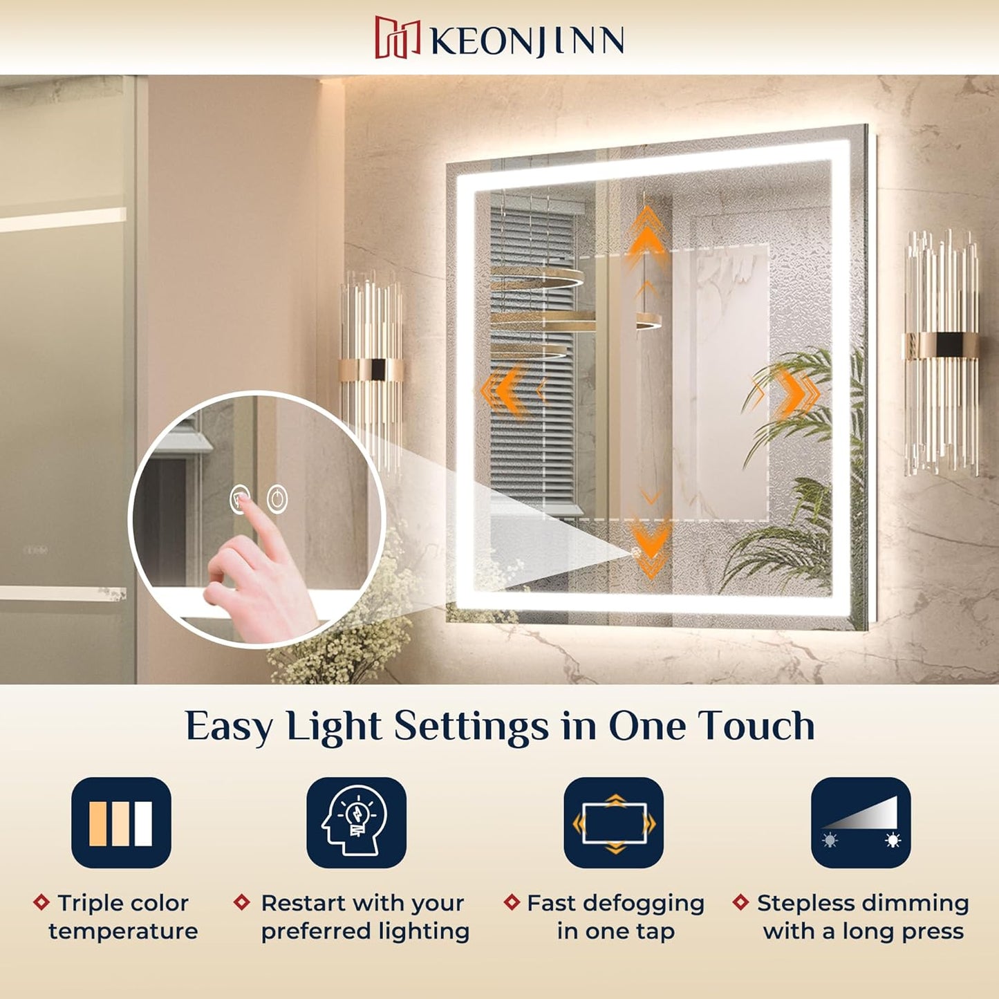 (New Open Box) Keonjinn LED Mirror for Bathroom 20 x 28 Inch, Frontlit & Backlit Bathroom Vanity Mirror