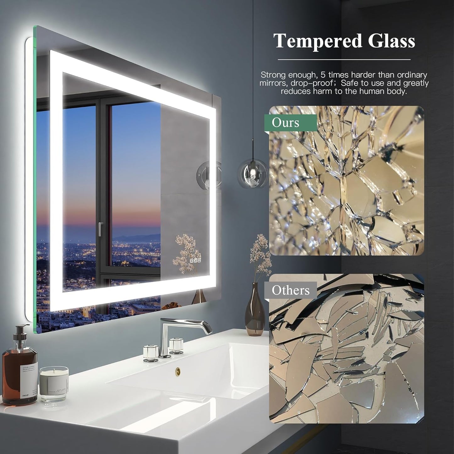 S·BAGNO LED Bathroom Mirror, 3 Colors Lighted Vanity Mirror (different sizes available)