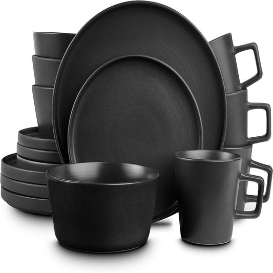 (New Open Box) Stone Lain Coupe Dinnerware Set, Service for 4, Black Matte, Matte Black