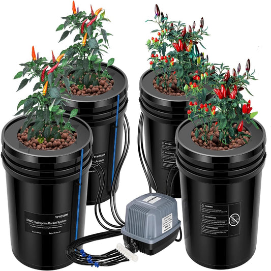 (New Open Box) VIVOSUN DWC Hydroponics Grow System with Top Drip Kit (4 Buckets + Top Drip Kit)