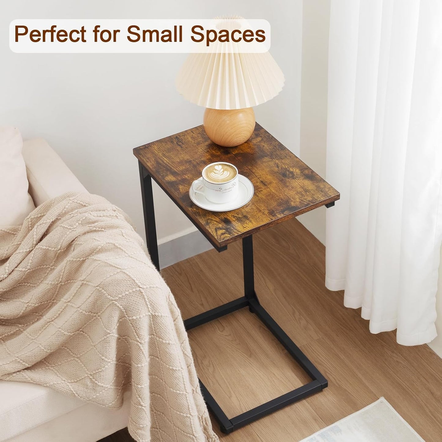 (New Open Box) AMHANCIBLE C-Shaped End Table, Sturdy and Stable C Shaped Side Table for Couch, 23.2" High, Slide Under Couch Table for Sofa, Living Room, Bedroom, Small Space, Rustic Brown HET02CBR-1