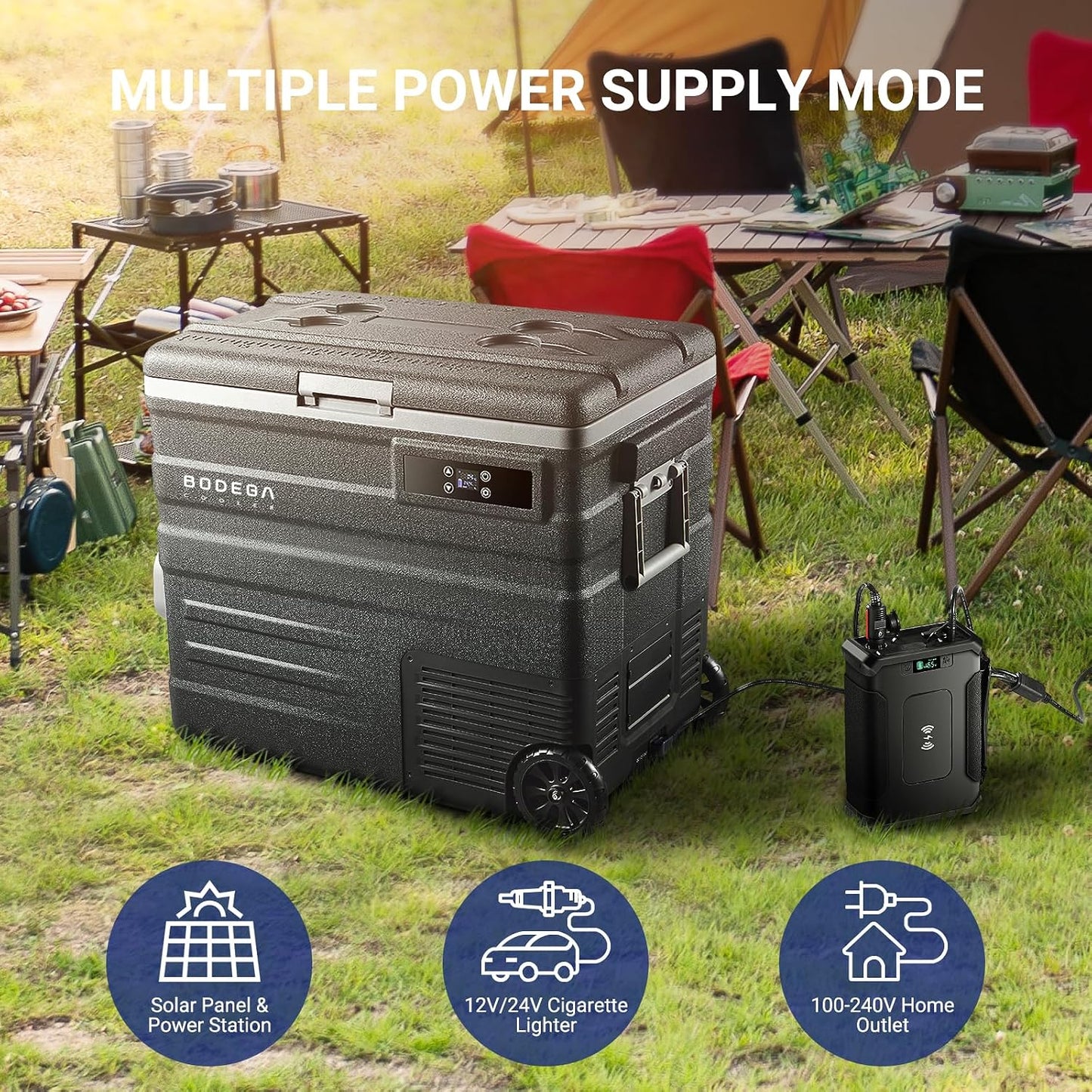 (New Open Box)  BODEGACOOLER Portable Car Refrigerator (U65) – 68 Quart / 65L | 12V Freezer with APP Control