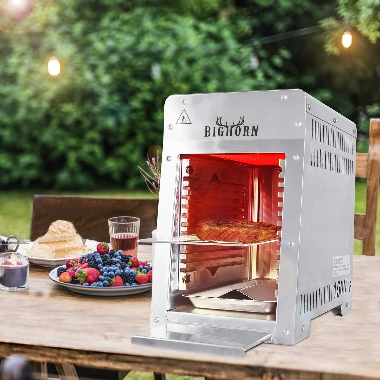 (New Open Box) BIG HORN OUTDOORS Portable Infrared Broiler Propane Gas Grill, 1500 Degree Stainless Steel Tabletop