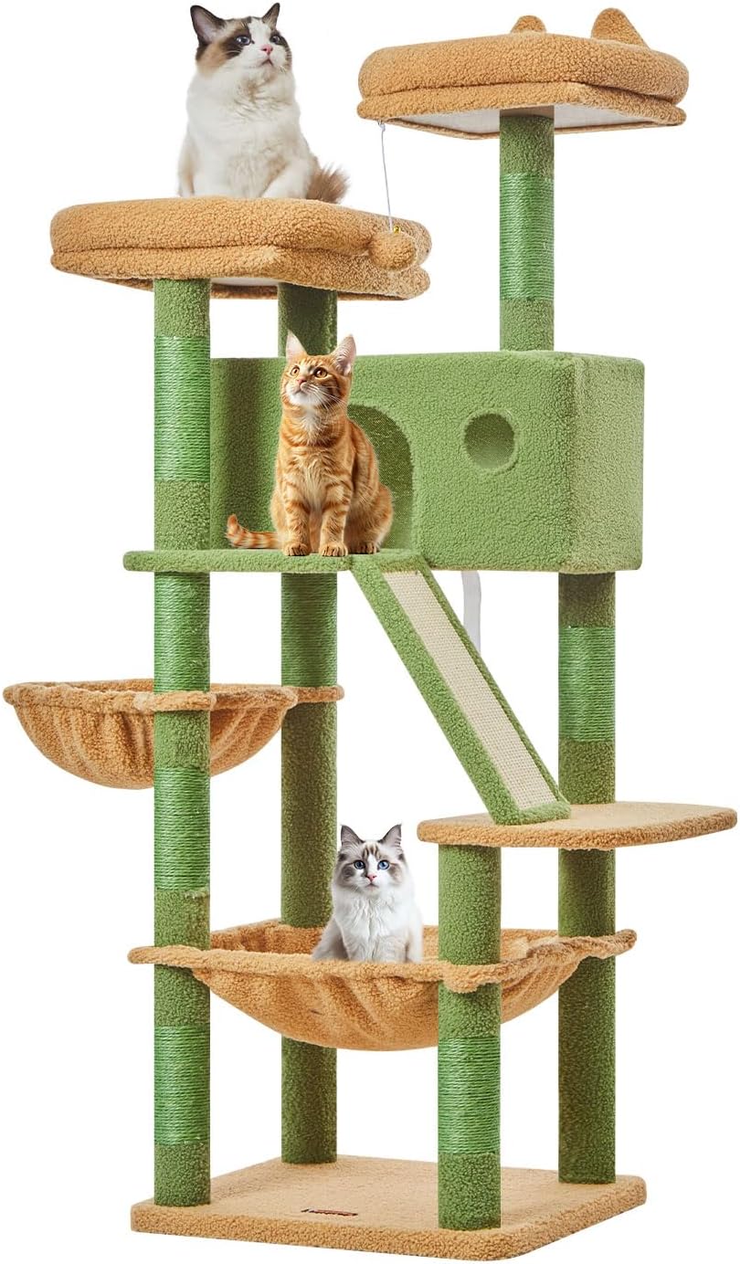 (New Open Box) Taoqimiao Cactus Cat Tree, [57.5Inch=146CM] Cat Tower for Indoor Cats, Multi-Level Large Cat Condo