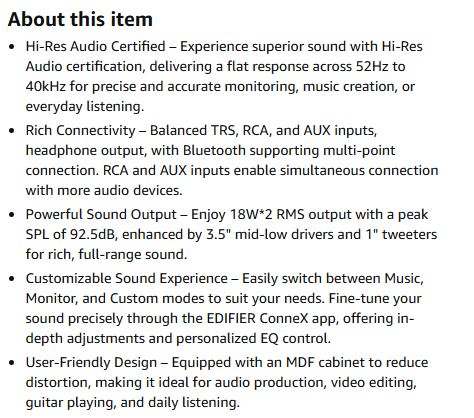 (New Open Box) Edifier MR3 Powered Studio Monitor Speakers, Hi-Res Audio Certified Bluetooth V5.4