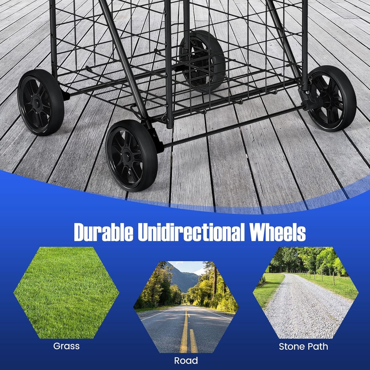 (New Open Box)  Heavy-Duty Folding Shopping Cart | 22 Gal Metal Basket • Large Wheels • Utility Rolling Cart