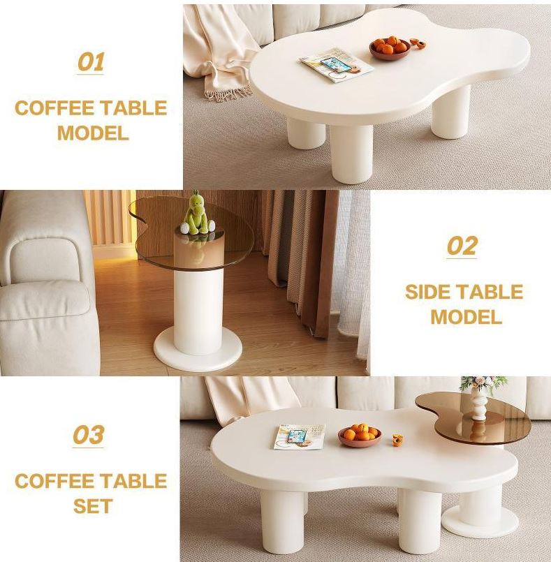 (New Open Box) Guyii Nesting Coffee Table Set of 2, Tempered Glass Side Table & Cloud Coffee Table (DS0039)