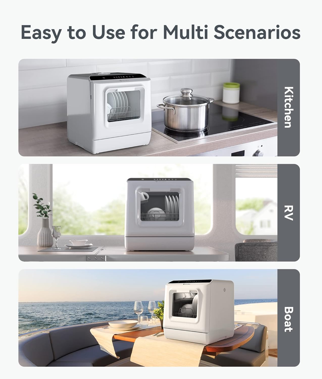 (New Open Box) ecozy Portable Dishwasher Countertop, Mini Dishwasher with a Built-in 5L Water Tank, No Hookup Needed, 6 Washing Programs