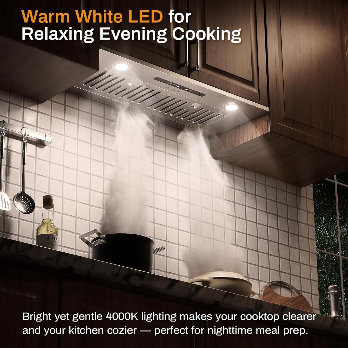 (New Open Box) Soonye 30" Insert Range Hood, 600 CFM, 3 Speed Gesture Sensor Touch Control, Remote, Silver, Under Cabinet Mount