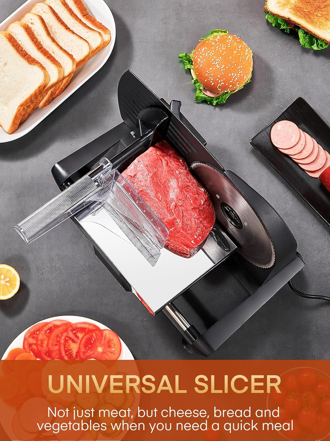 (New Open Box) FOHERE Electric Meat Slicer, 200W Deli & Food Slicer with Two 7.5'' Blade(Serrated & Smooth)