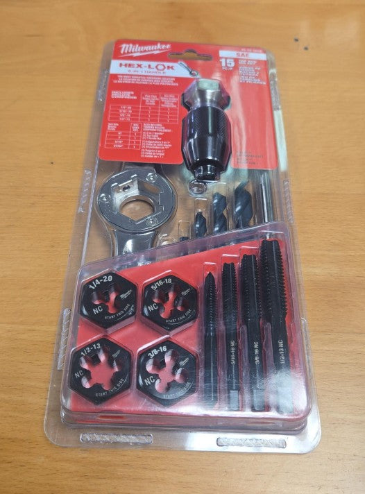 (Brand New) Milwaukee Tool SAE Tap and Die Set with HEX-LOK 2-in-1 Handle (15-Piece)