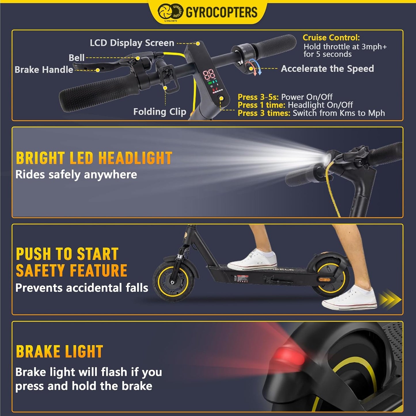 (Excellent) Gyrocopters Flash Pro Max Portable Electric Scooter for Adults Speed 30km/h Long Range up to 40 Kms with 500W Powerful Brushless Motor, Solid 10” Tires, Suspension | App-Enabled E Scooter
