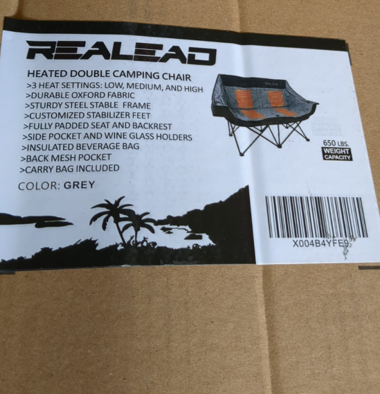 (Excellent) REALEAD Double Heated Camping Chair, 3 Heat Levels and 4 Heating Zones, Portable Heated Loveseat for Outdoor Sports, 650lb, Heated Folding Chairs for Outdoor,