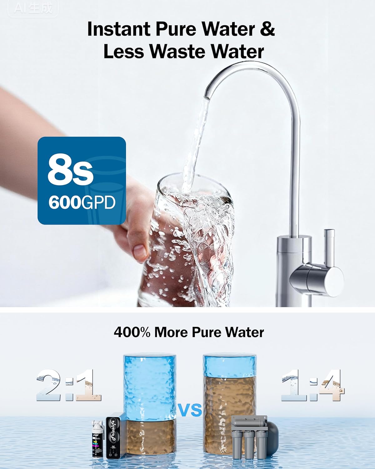 (New Open Box) Frizzlife 600 GPD Tankless Reverse Osmosis Water System With Alkaline & Remineralization, PD600-TAM3