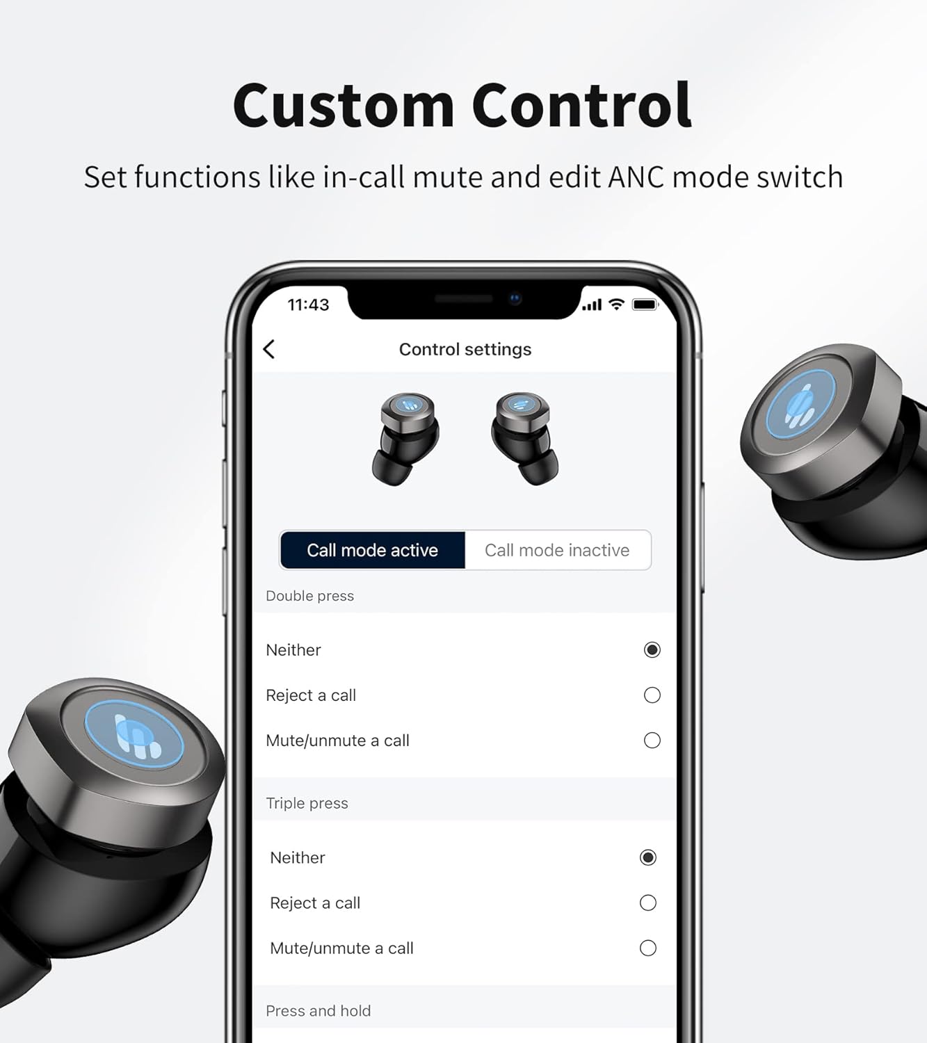 (New Open Box) Edifier W240TN Active Noise Cancellation Earbuds with Bluetooth V5.3 -