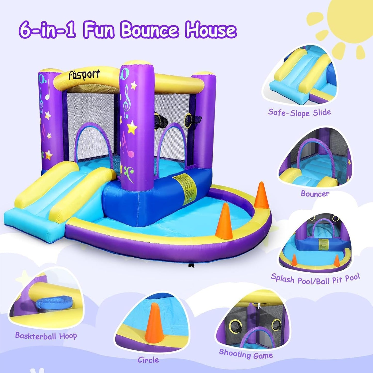 (New Open Box) FBSPORT Inflatable Bounce House, Kids Bounce Castle Slide for Indoor Outdoor,