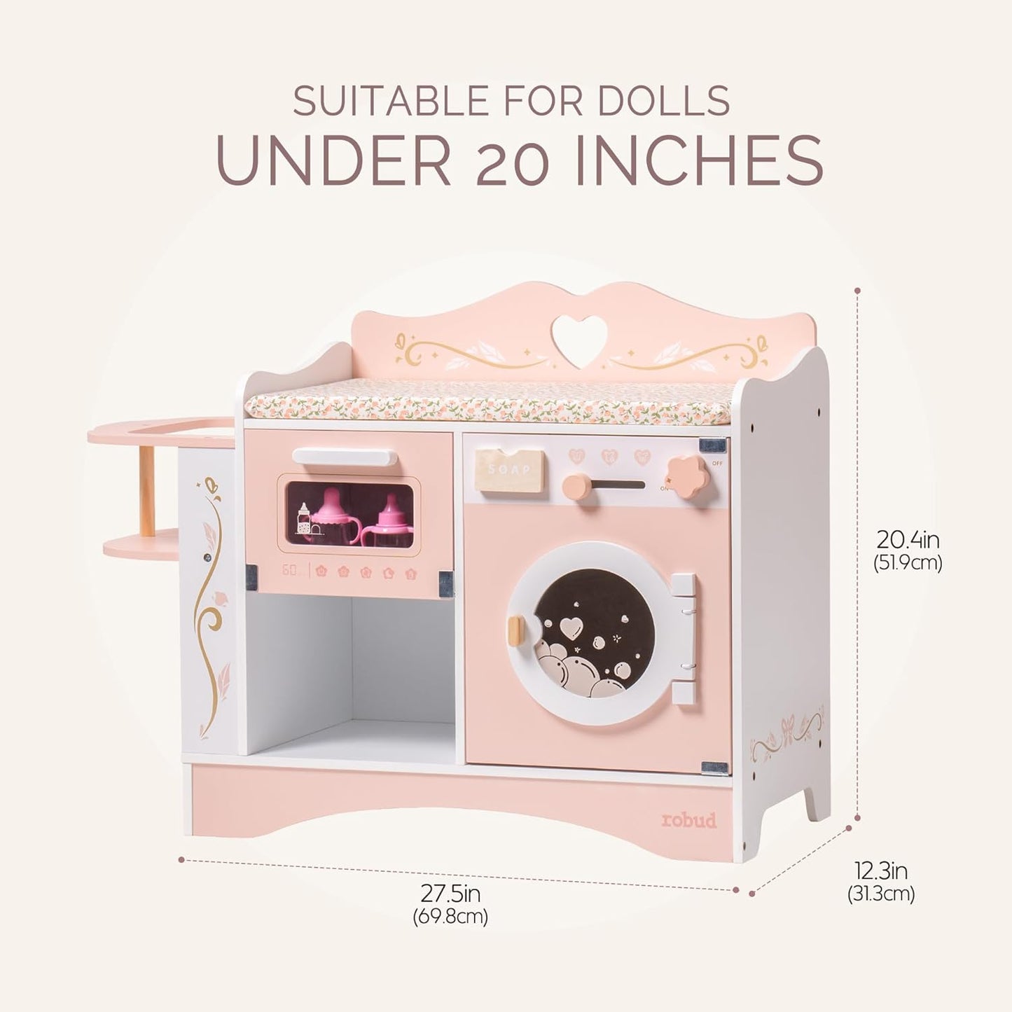 (New Open Box) ROBUD Baby Doll Crib, Pink Baby Doll Beds, Wooden Doll Changing Station