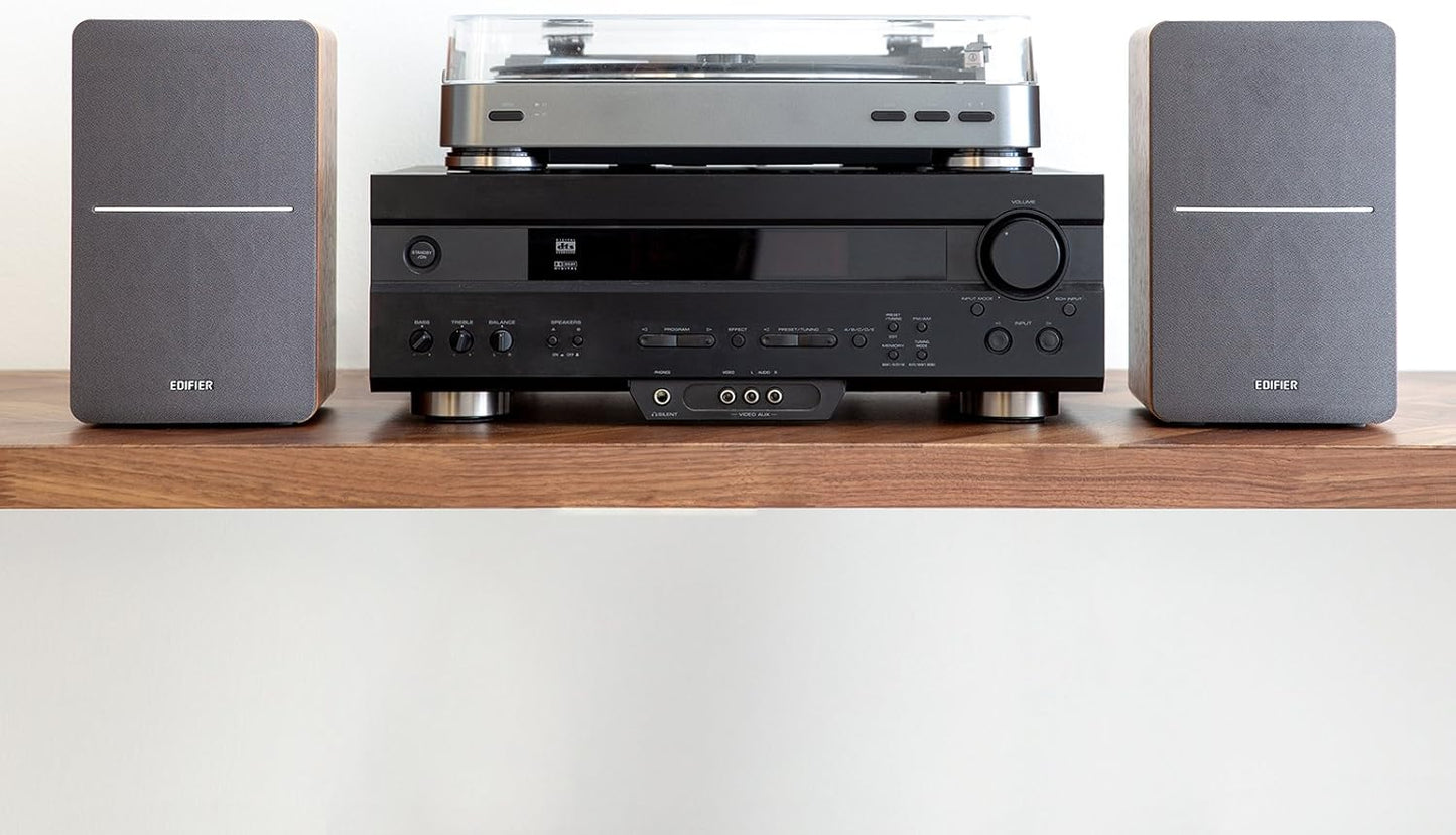 (Excellent) Edifier P12 Passive Bookshelf Speakers - 2-Way Speakers with Built-in Wall-Mount Bracket - Wood Color - Pair