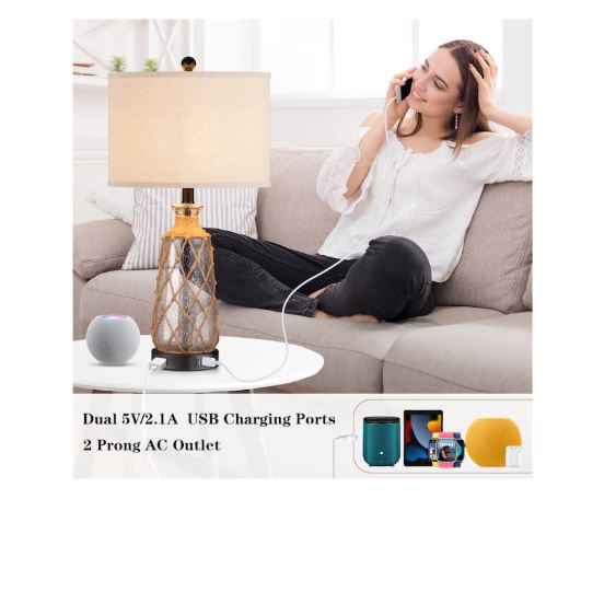 (Brand New) 25-in Baby Blue LED Touch Table Lamp Set of 2 | Linen Shade | TD-203