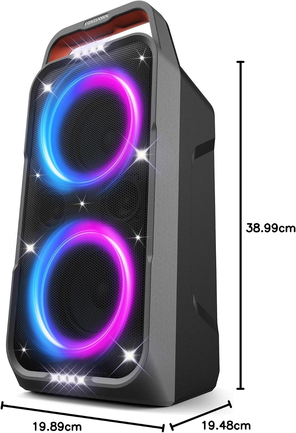(New Open Box)  Foxdawn Portable Bluetooth Speaker – 240W Peak – Deep Bass – LED Light Show