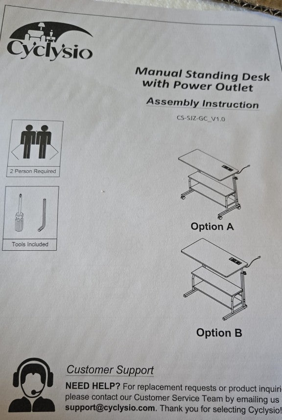 (New Open Box)   Cyclysio 39" Adjustable Height Standing Desk | White • Charging Station • Rolling Mobile Desk • Storage