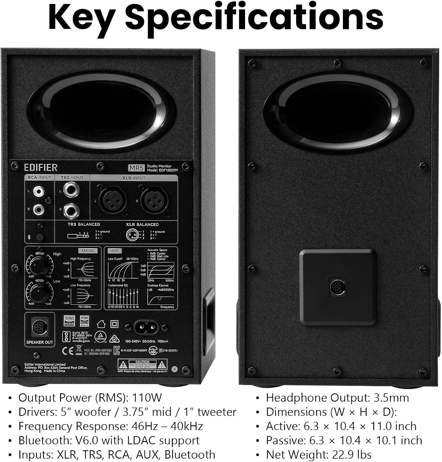 (Brand New) Edifier MR5 2.0 Studio Monitor Bookshelf Speakers – 110W RMS – Black