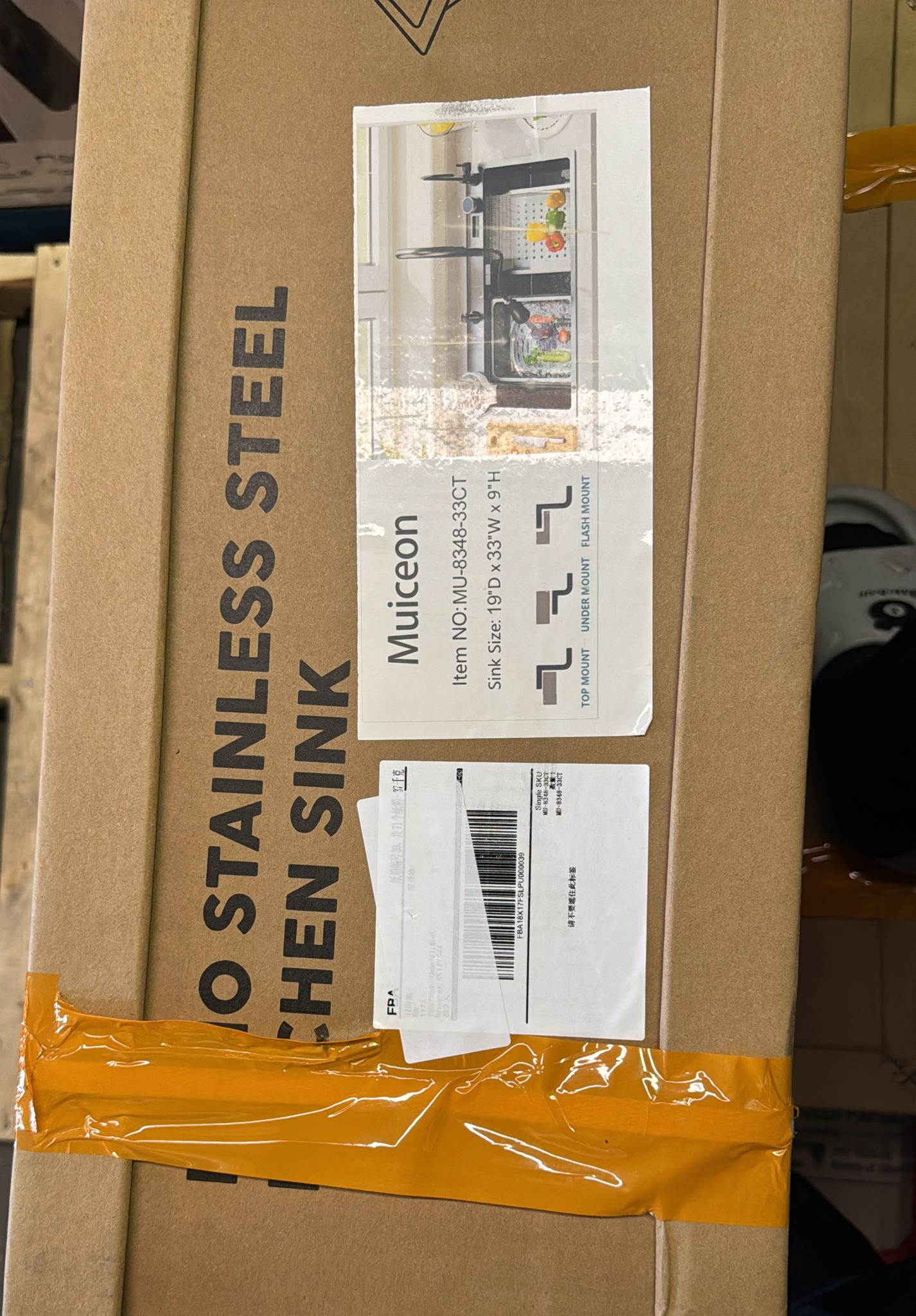 (New Open Box) Muiceon Black-Grey Nano Kitchen Sink with Waterfall 33x19x9 Inch