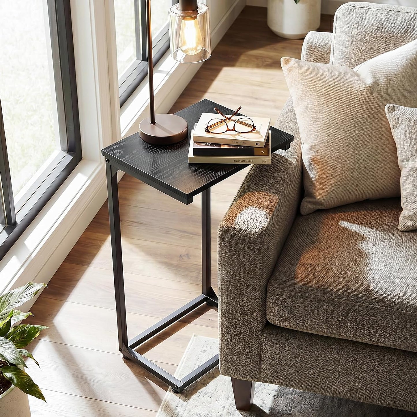 (New Open Box) AMHANCIBLE C-Shaped End Table Set of 2, 26.37" H, Couch Tables that Slide Under Sofa, Sturdy Side Table for Living Room, Bedroom, Small Space, Black, HET02BBK