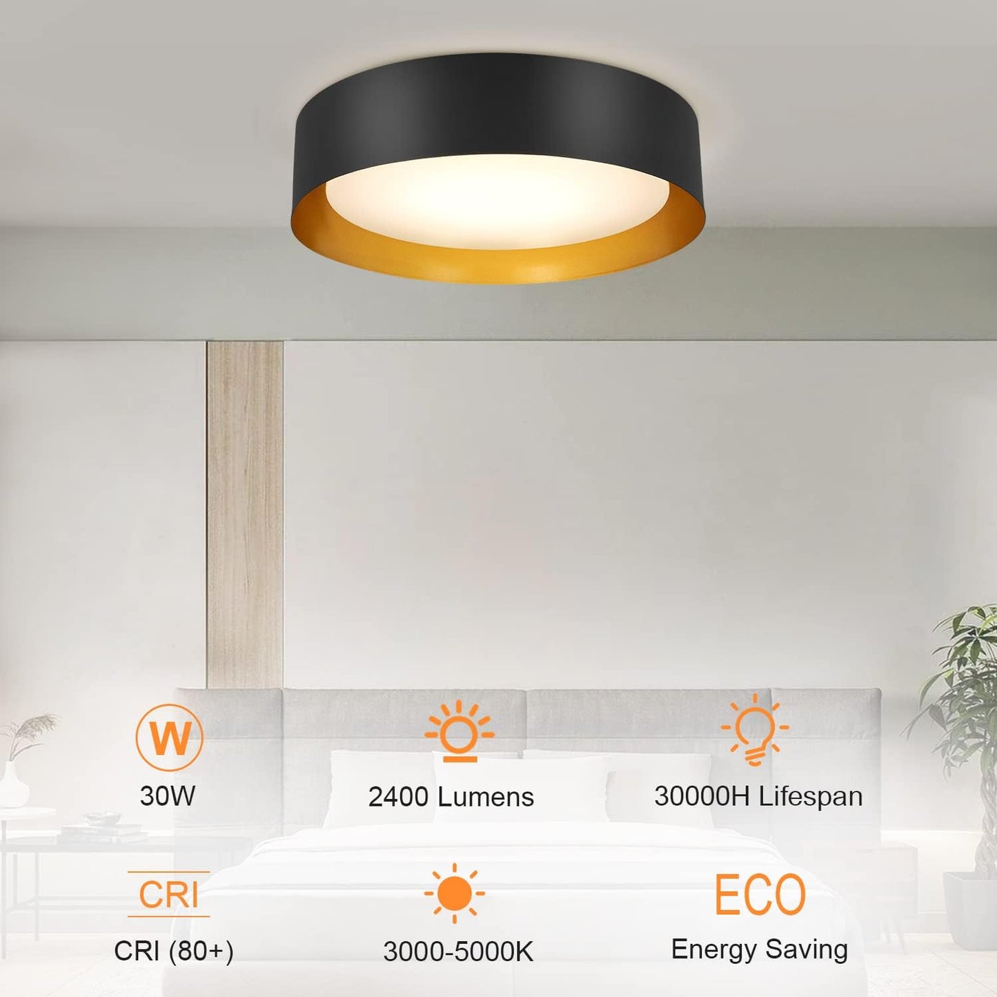 (New Open Box)  DingliLighting 30W Dimmable LED Flush Mount Ceiling Light | Color Changeable