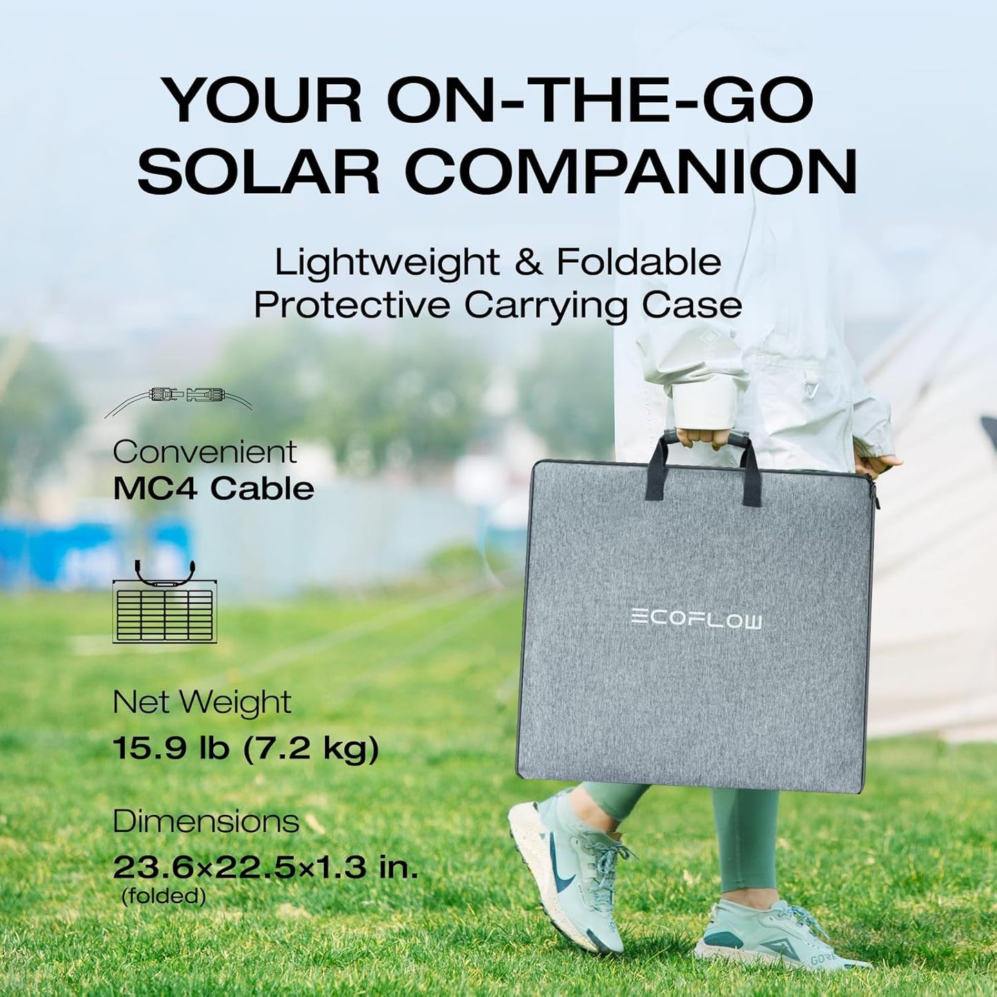 (New Open Box) EF ECOFLOW 220 Watt Foldable Portable Solar Panel, Up to 25% Energy Conversion Efficiency, Adjustable Kickstand, IP68 Waterproof, Durable Solar Panel for Camping, RVing, Home Backup