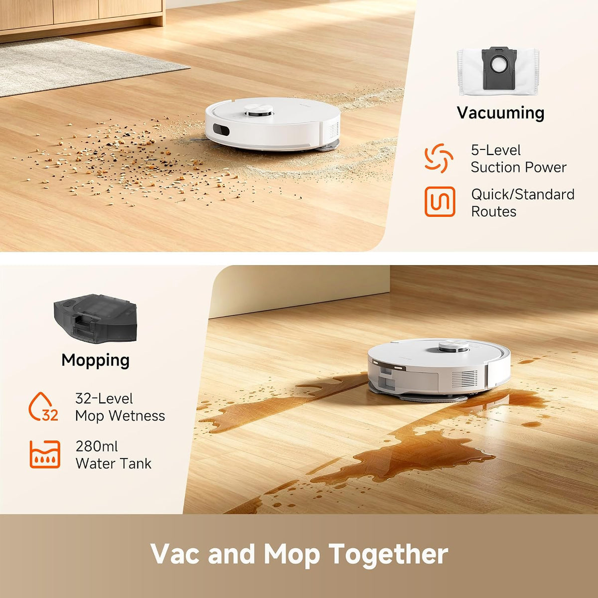 (Excellent) DREAME D20 Air Plus Robot Vacuum & Mop – 20,000Pa Suction – Self-Emptying
