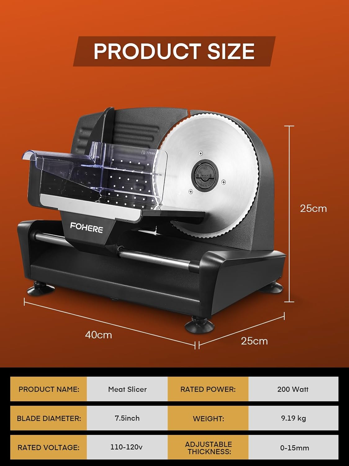 (New Open Box) FOHERE Electric Meat Slicer, 200W Deli & Food Slicer with Two 7.5'' Blade(Serrated & Smooth)