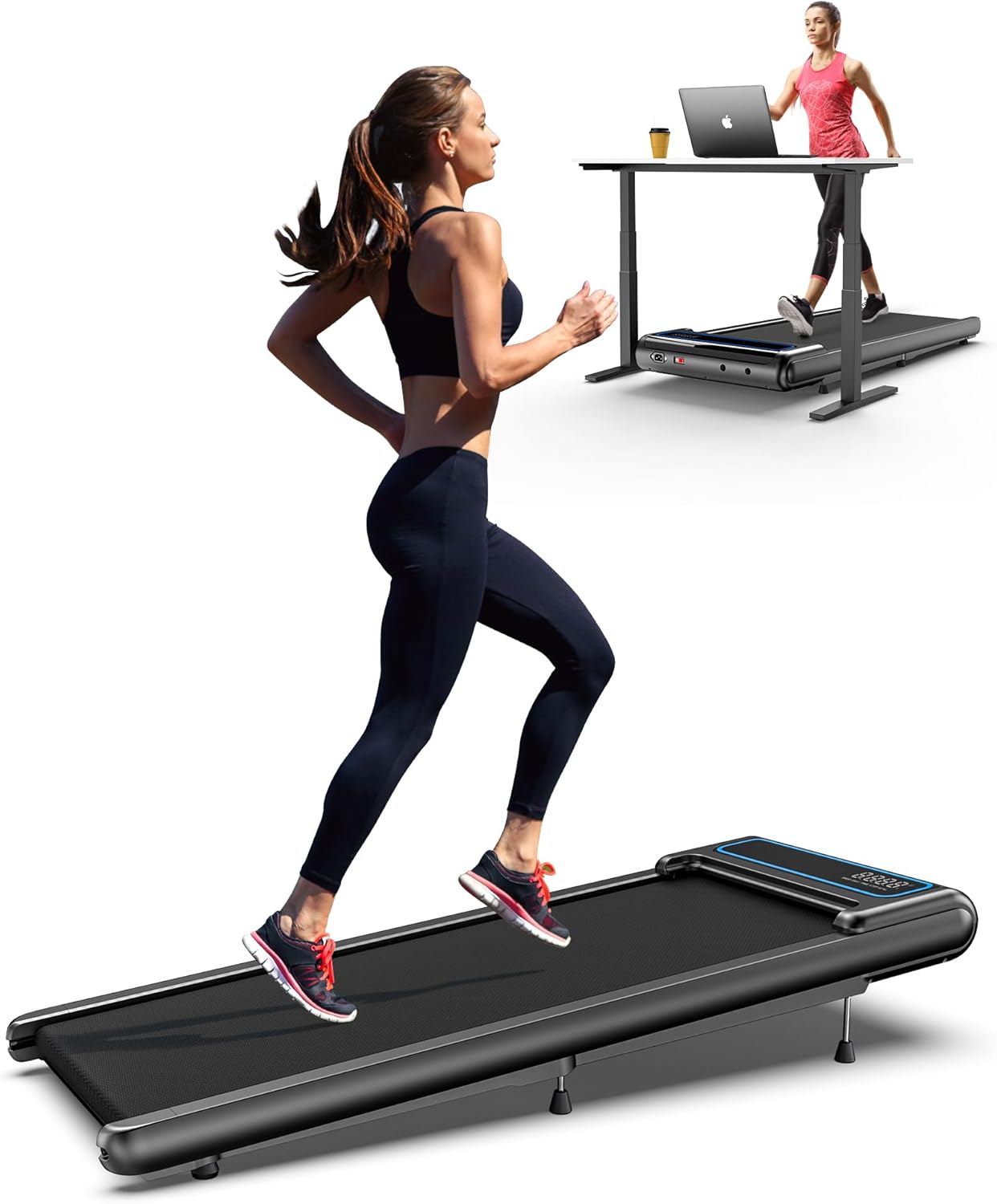 (New Open Box) Wellfit 10% Incline Under Desk Walking Pad, 2.5HP Low Noise Treadmill for Home Office Apartment, 3 in 1 Lightweight Running Machine for Small Space, Works with Apps & Mute Remote Control, No Installation