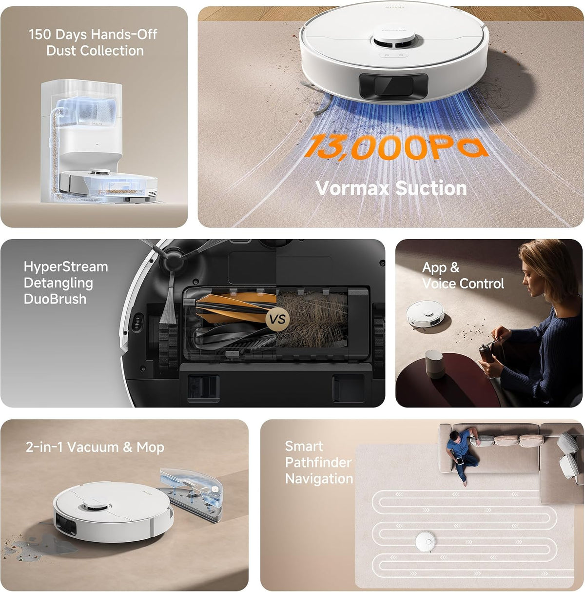 (Excellent) DREAME D20 Plus Robot Vacuum & Mop – Self-Emptying – DuoBrush for Pet Hair