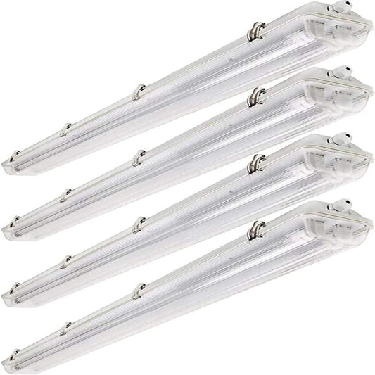 Brillihood LED Vapor Proof 4ft Light Fixture, 36 Watt, 4000lm, 6000K (Bright White), Clear Cover, IP65 Waterproof 4' Long Overhead Shop Light, Indoor/Outdoor Lighting, 4-Pack