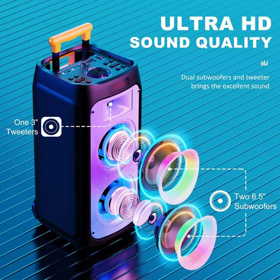 (New Open Box) JYX T8 500W Karaoke Machine with 2 Wireless Microphones