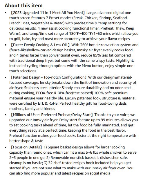 (New Open Box) Innsky XL 5.8QT Air Fryer (2023 Upgrade)