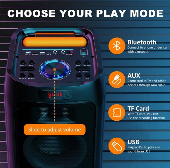 (New Open Box) JYX T8 500W Karaoke Machine with 2 Wireless Microphones