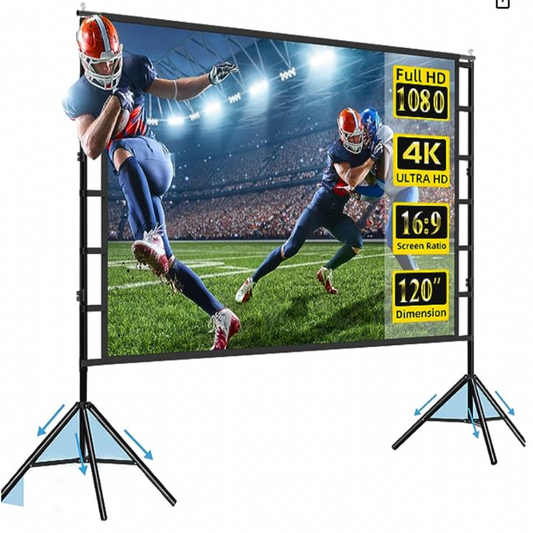 Projectior Screen with Stand,120 inch Portable Foldable Projector Screen 16:9 HD Indoor Outdoor Projector Movies Screen with Carrying Bag for Home Theater Camping and Recreational Events