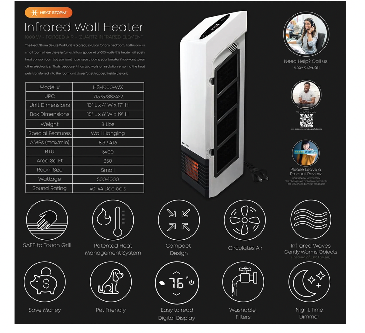 HEAT STORM HS-1000-WX Deluxe Wall Heater, White