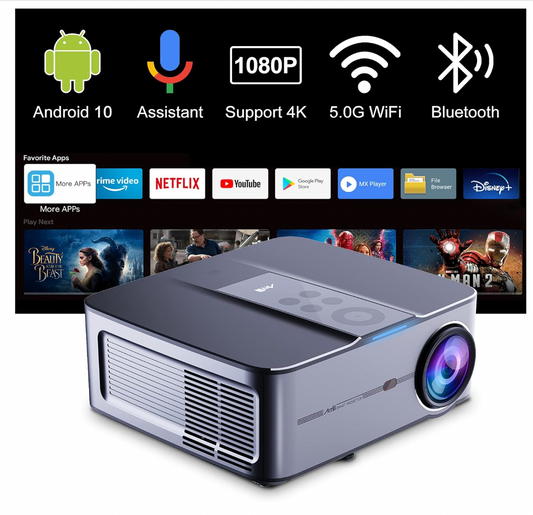 Artlii Play3 Bluetooth Projector, 5G/2.4G WiFi, Native 1080P Projector 4K Supported, Built-in Apps, 4D Keystone, WiFi Screen Mirroring, Voice Control, Compatible with TV Stick/PC/Phone/USB/PS4