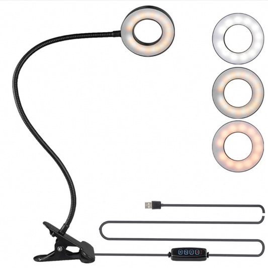 Clip on Desk/Ring Light with Clamp for Video Conference Lighting, Computer Webcam, USB LED Laptop Light for Zoom Meetings Reading with 3 Color 10 Dimming Level